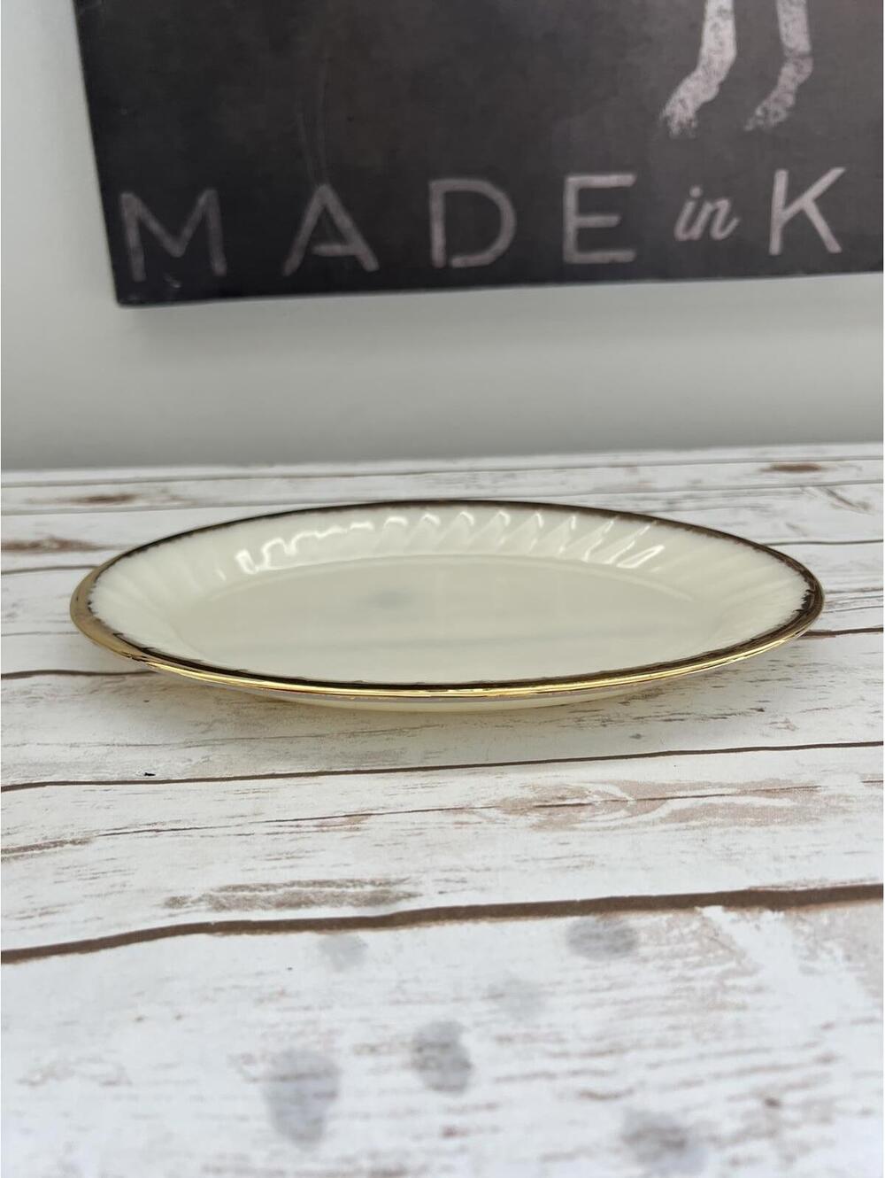 Fire King‎ Elegant Milkglass Oval Serving Platter with Gold Trim